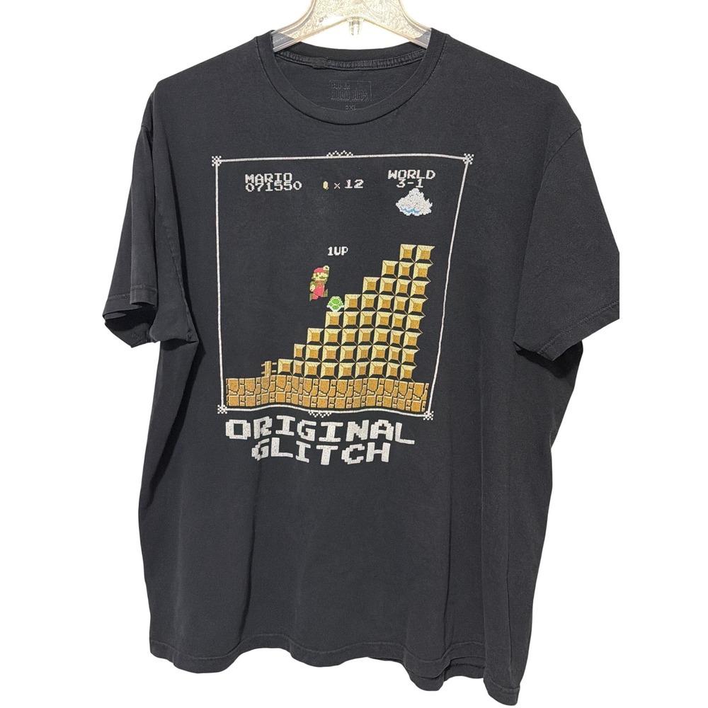 Nintendo‎ Super Mario Bros Original Glitch Graphic T-Shirt Mens 2XL Black Retro